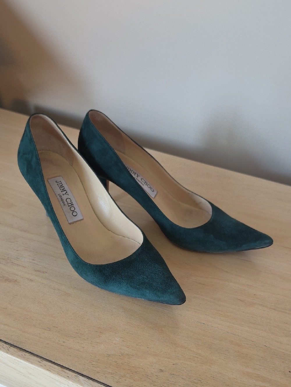 Jimmy Choo Teal Green Suede Pointed Pumps